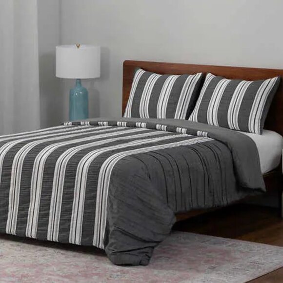 Berkshire life waffle stripe 3piece comforter set, king, gray/white, NWT - Picture 1 of 2